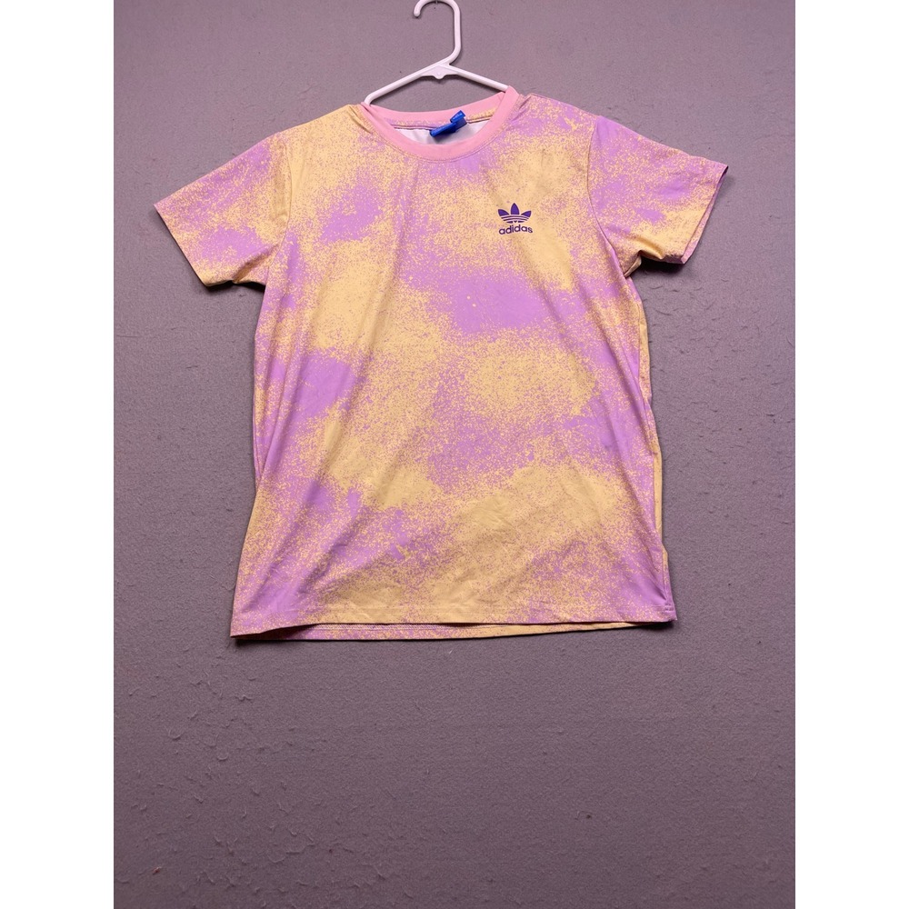 Adidas T-Shirt Polyester Purple Yellow Splatter Print 160 US XS Youth Unisex